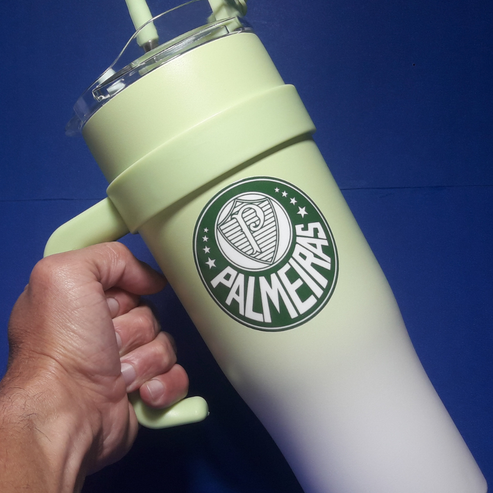 Copo Palmeiras 1200ml com Alça Canudo Inox Bico de Silicone Copo Virginia Copo Neymar Verde e Branco