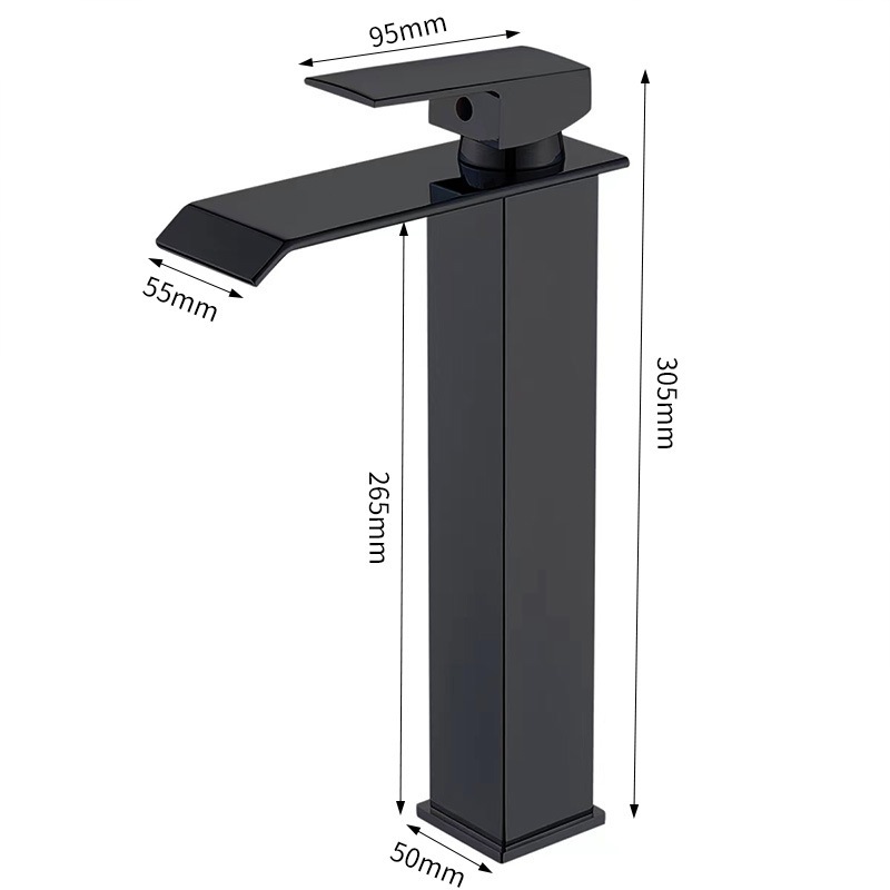 Detalhes do Torneira Banheiro Cascata Quadrado Alta 30cm Misturador Monocomando Preto Fosco Yesop