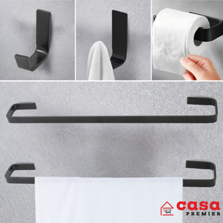 Kit Acessórios Para Banheiro 5 Peças Quadrado Preto Fosco Alumínio Porta Toalha
