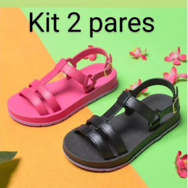 Kit 2 Pares Sandália Infantil Feminina Linda Macia Conforto Papete Birken Lançamento Barato Promoção