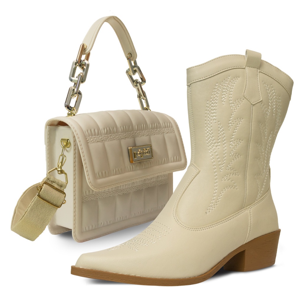 Kit Bolsa com Bota Texana Country Saltinho Confortavel Moda Atual Feminina Menina K10