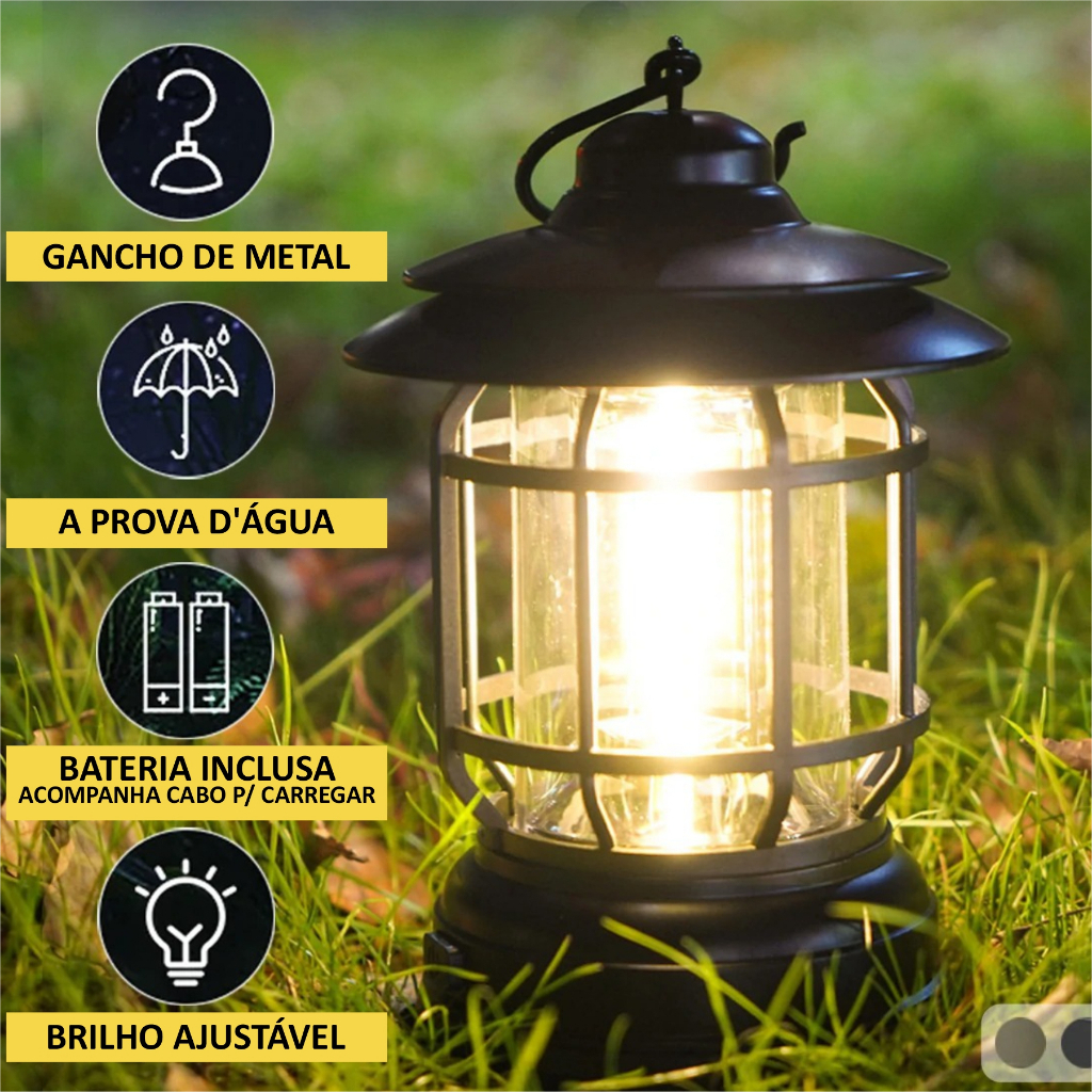 Luminária Led Retrô Candieiro Lamparina Lampião Lâmpada Led Decoração Recarregável