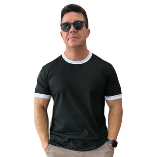 Camiseta Algodão Básica Slim Casual detalhe gola e mangas Stecchi