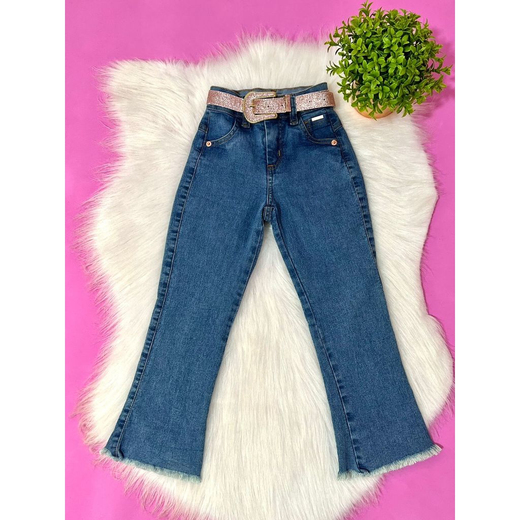 Colete e Calça Flare Jeans Com Lycra Conjunto Infantil Menina Moda Country