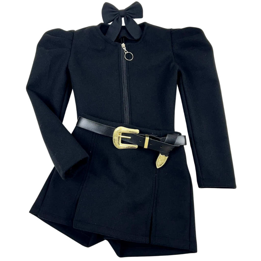Conjunto Blogueirinha Casaco e Short Saia Lã Batida Roupa Infantil Menina Mini Diva Inverno
