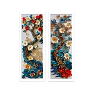 Kit 2 Quadros Flores, árvore da vida, dourado vidro 18x45 cm, sala, varanda, moldura em madeira em Oferta na Shopee