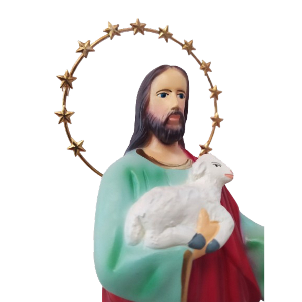 Imagem De Senhor Bom Pastor 23 Cm Jesus Aro Metal Estrelas