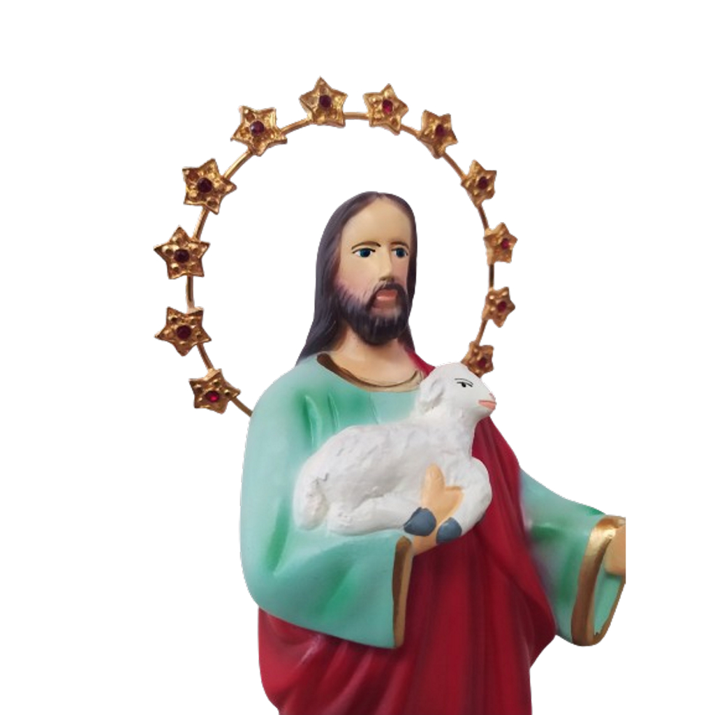 Imagem De Senhor Bom Pastor 23 Cm Jesus Aro Metal Pedras