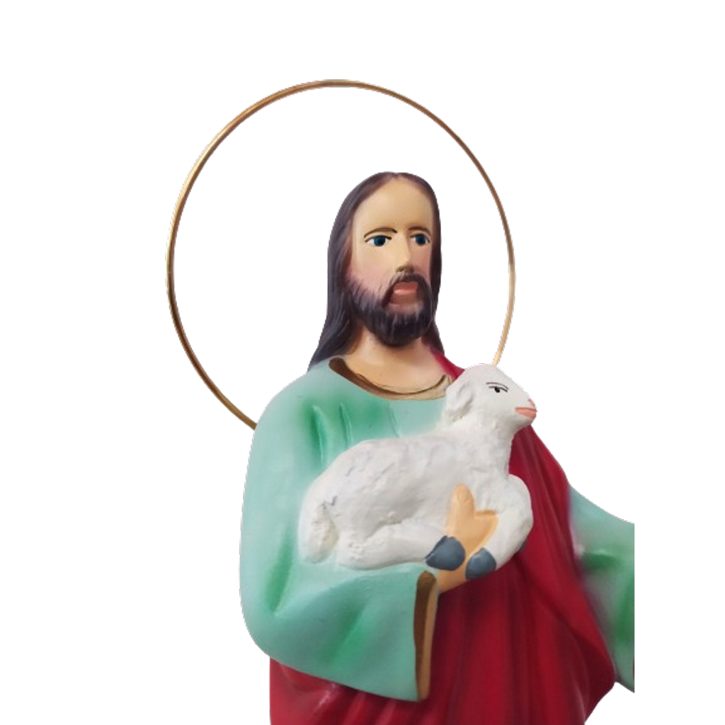 Imagem De Senhor Bom Pastor 23 Cm Jesus Aureola Metal