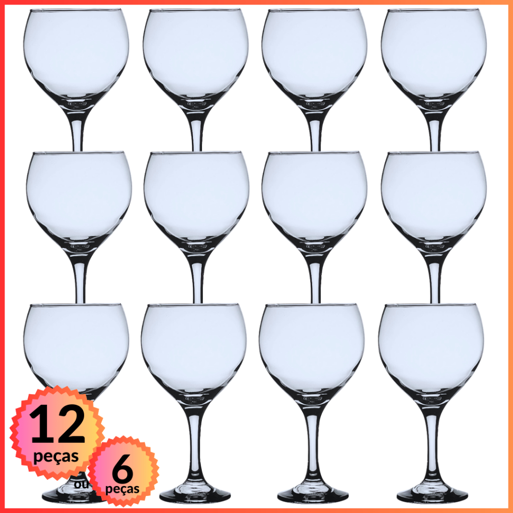 Conjunto 6 pçs ou 12 pçs Taça de Vidro Gin Gran Vinho Premiere 630ml
