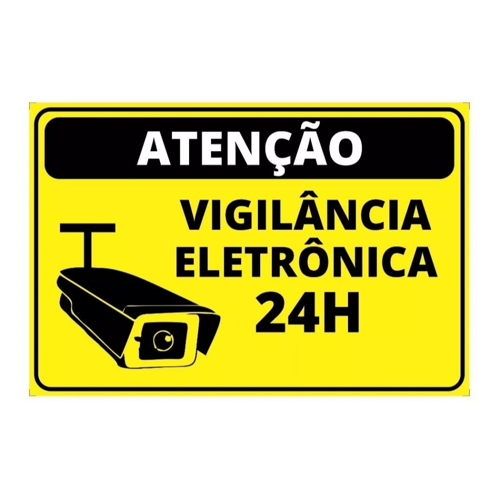 Placa Atenção Vigilância Eletrônica 24 Horas placa sinalização em ps 1mm impressão UV com dupla face