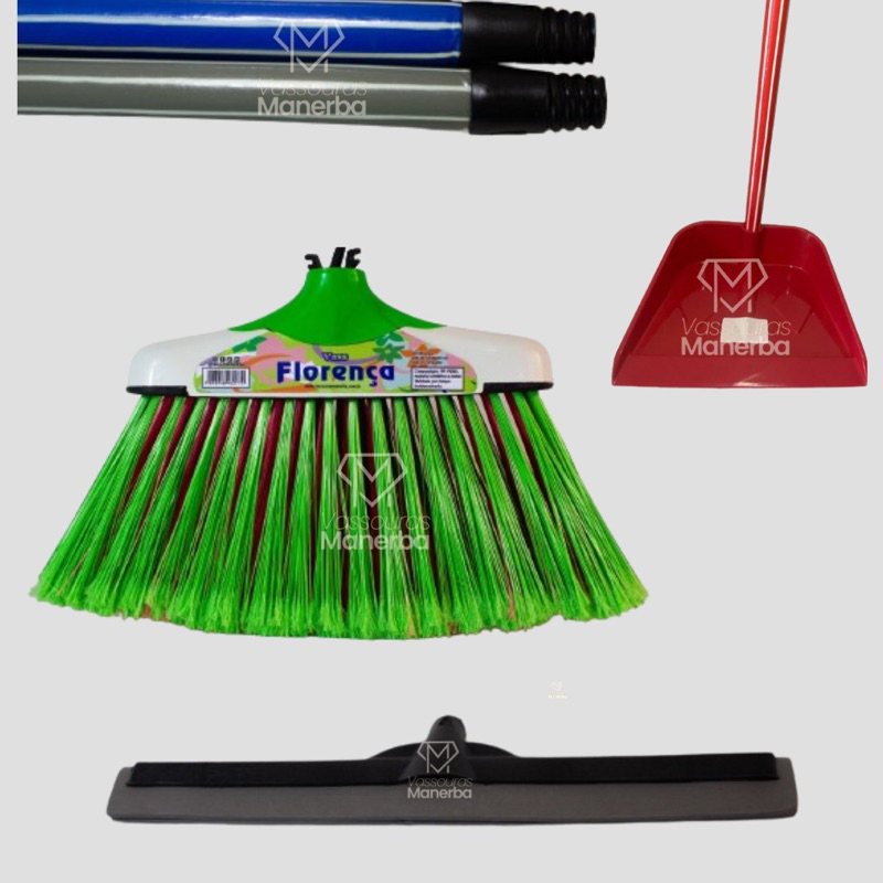 Kit Vass Florença, Rodo plástico 40cm e pá plástica (todos com cabo)