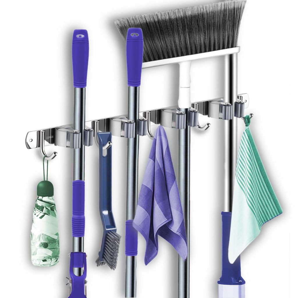 Lumai Suporte Vassoura Parede Aço Inox 304 Pendurador Rodo Organizador 9 Ganchos Lavanderia