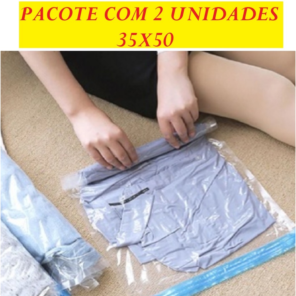 Conjunto 2 Saco A Vácuo 35x50CM Organizador Não Precisa De Bomba Edredom Cobertor Roupa Multiuso