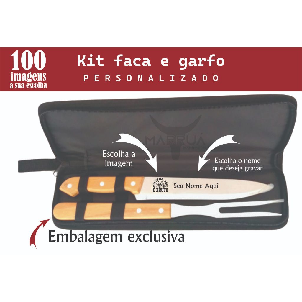 Kit De Churrasco Faca E Garfo Personalizado A Laser