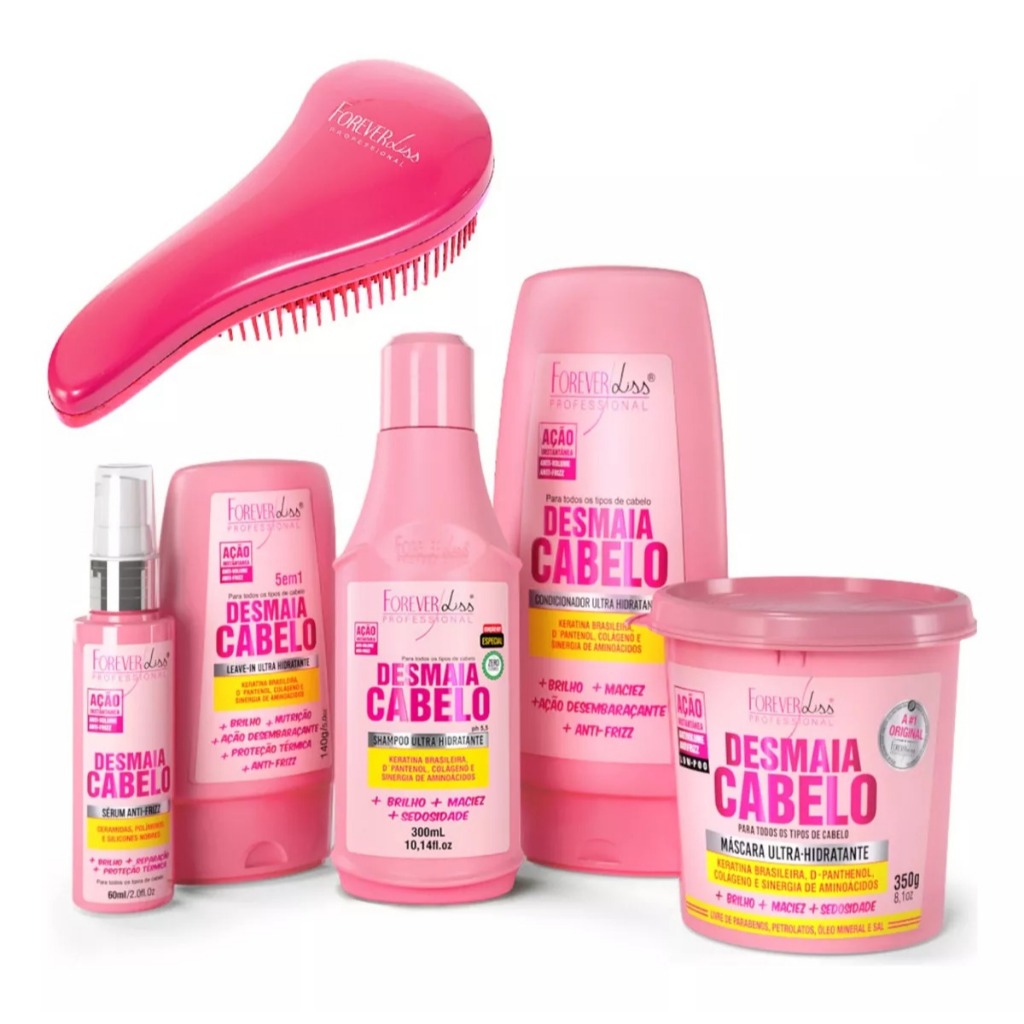 Kit Desmaia Cabelo Completo Forever Liss + Escova Desembaraçadora