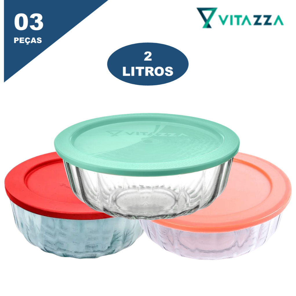 Tigela de Vidro 2 Litros Oceani com Tampa Vitazza
