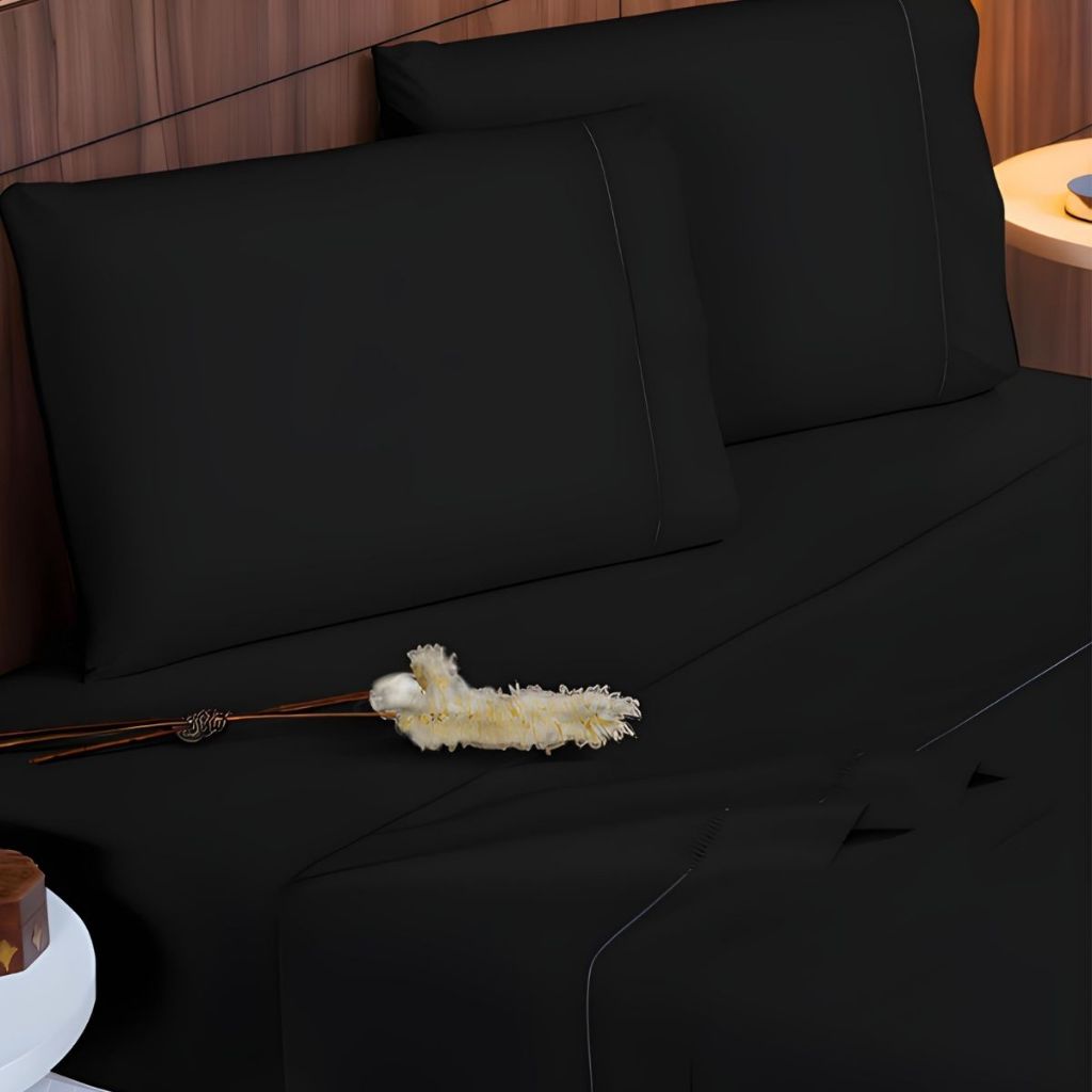 Jogo De Lençol Queen Size 4 Peças 400 Fios Toque de Seda Detalhe Ponto Palito Lençol de Cima