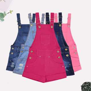 Jardineira Infantil Macaquinho Jeans Feminino Juvenil 04-16 em Oferta na Shopee