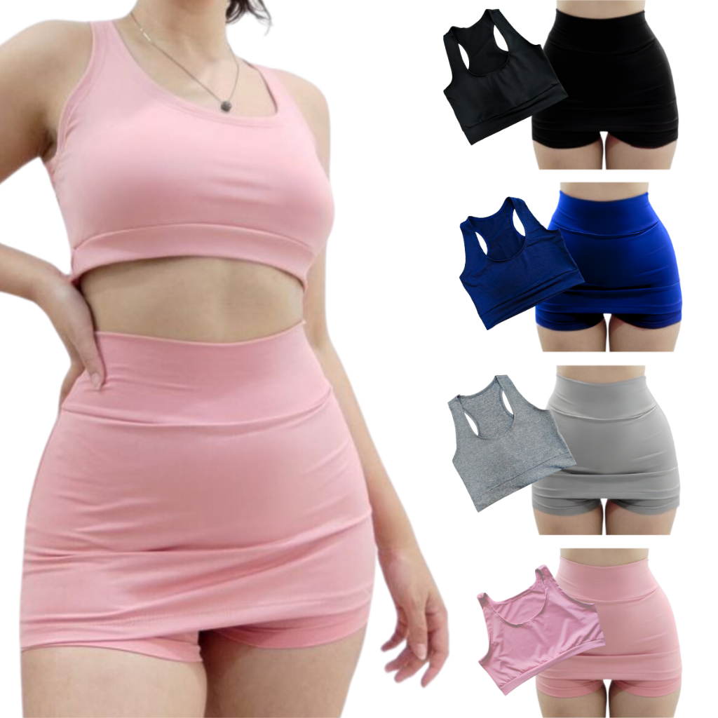 KIT 4 Conjuntos Para Academia Top + Short Saia Cós Alto Fitness Academia Musculação Pilates em Oferta na Shopee