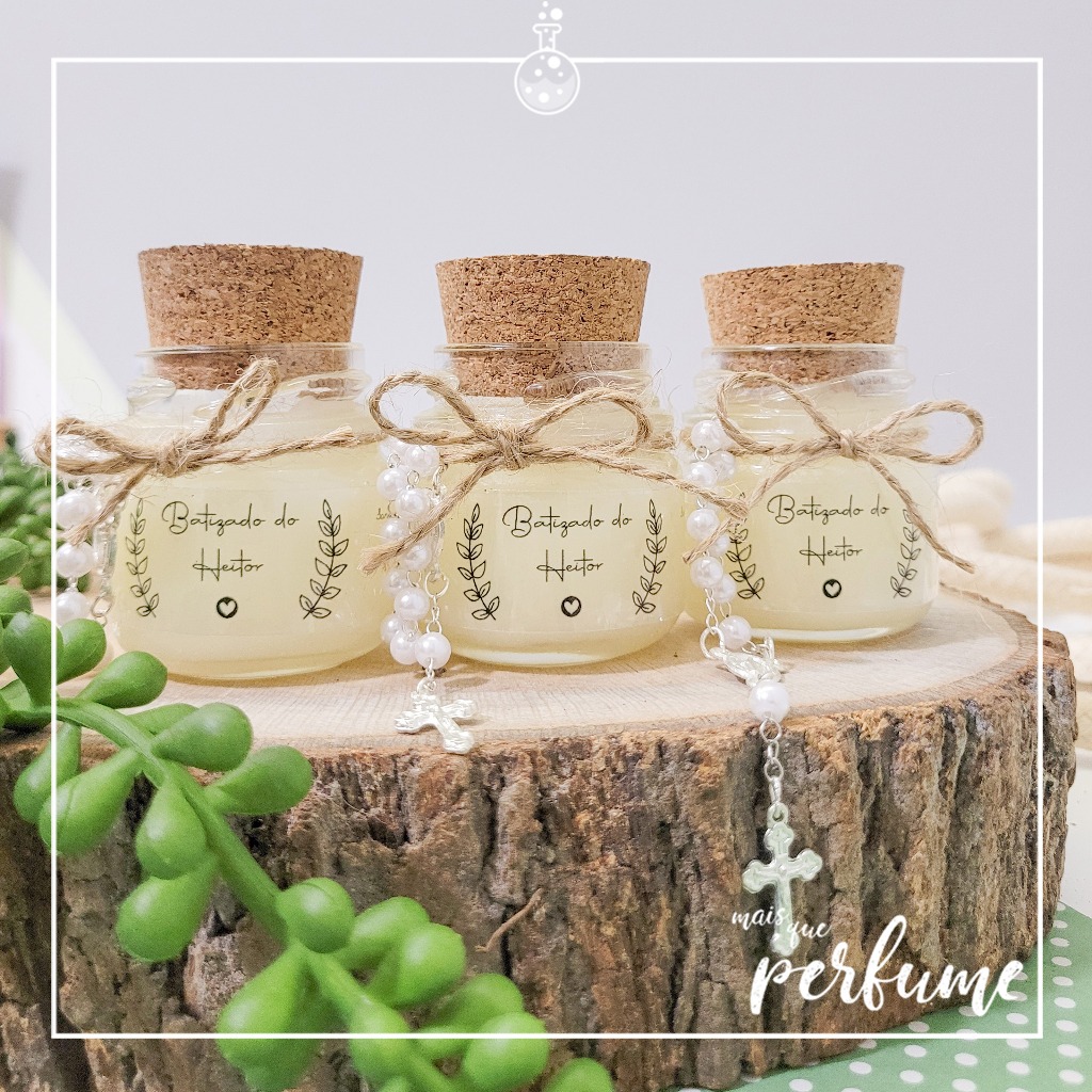 10 Velas Perfumadas + Mini Terço - Lembrancinha Batizado - Batismo - Lembrancinha de Maternidade