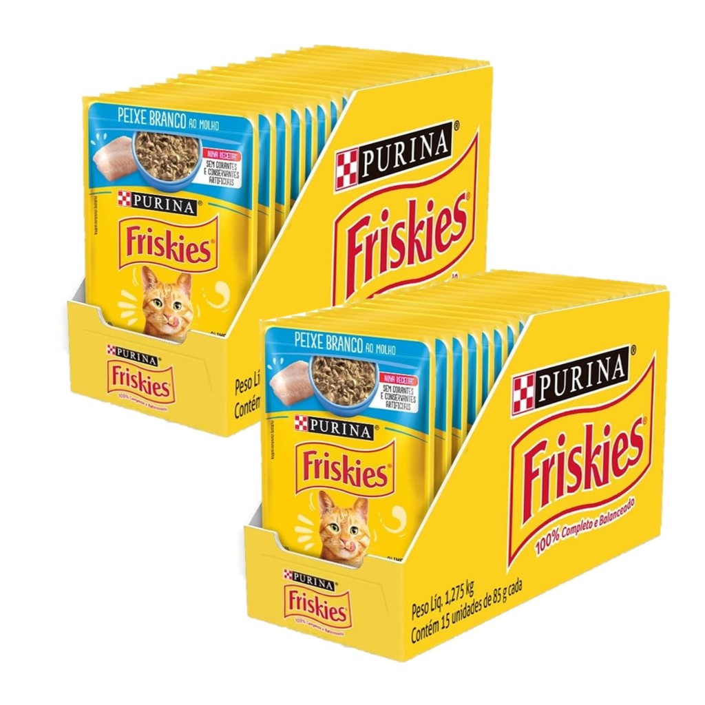 Friskies Kit 30 Sachês P/ Gato Adulto Sabor Peixe Branco 85g