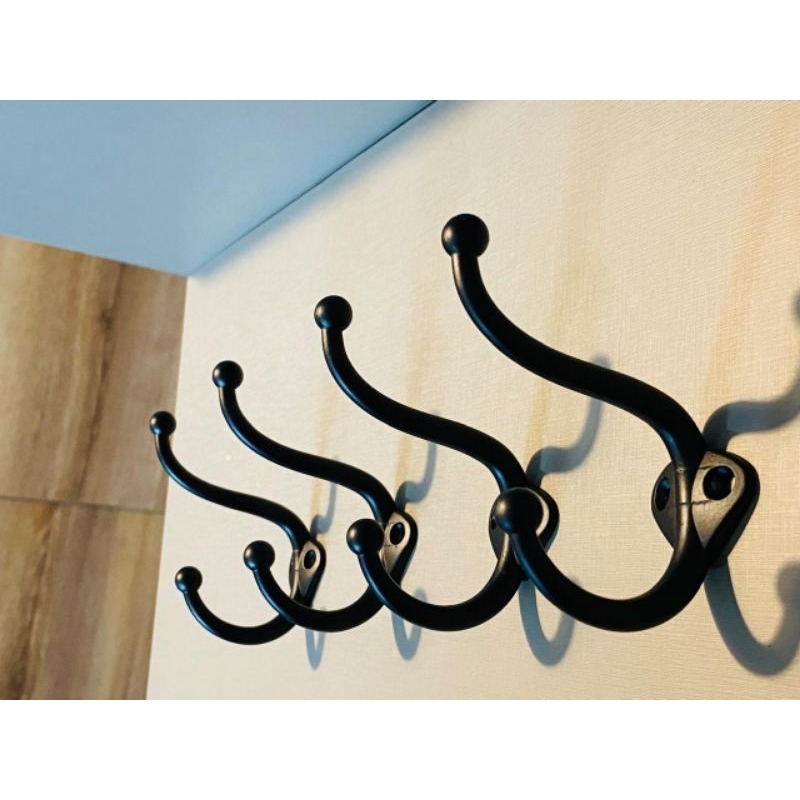 Gancho Duplo de Ferro Grande Preto 10 cm