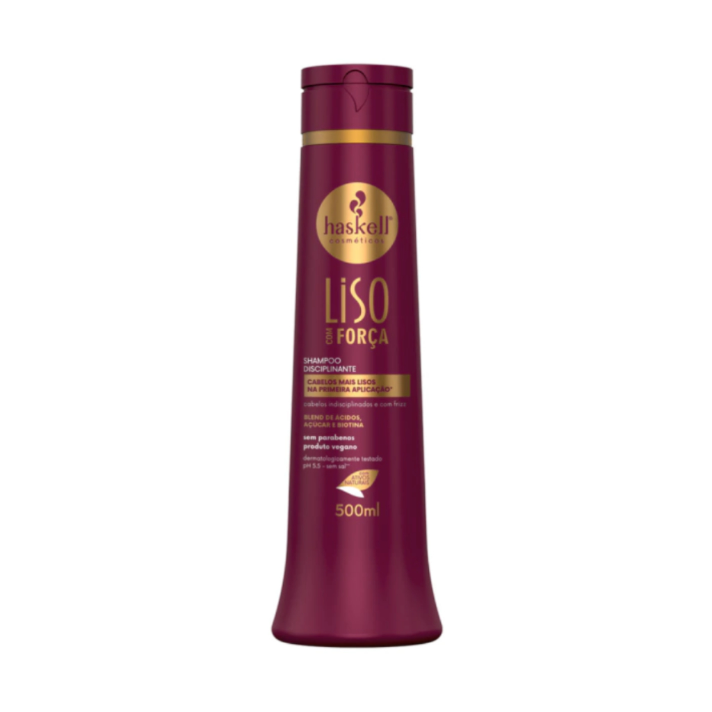 Shampoo Haskell Liso com Força 500ml - Shampoo Disciplinante Para Cabelos + Lisos