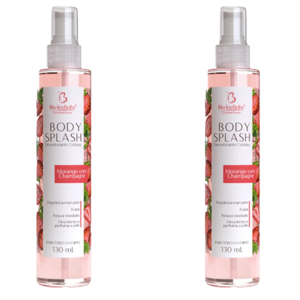 Kit 2x Body Splash Desodorante Colônia Morango com Champagne 130ml