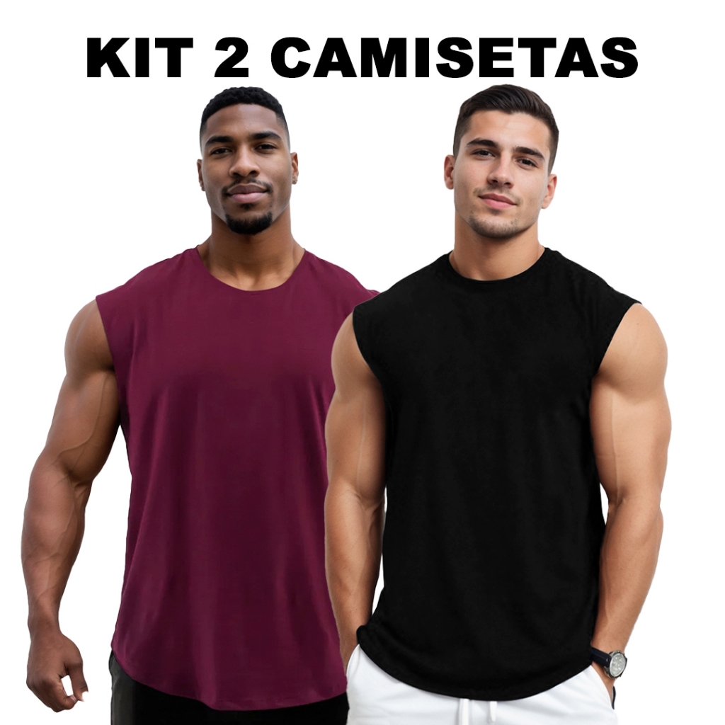 KIT 2 Camisetas Bordo + Cores Masculinas Manga Japonesa Longline em Algodão Bombey Lisa