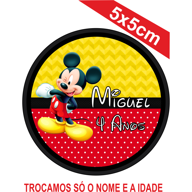 Adesivos Personalizados Mickey 5x5cm Festa Aniversário Lembrancinha