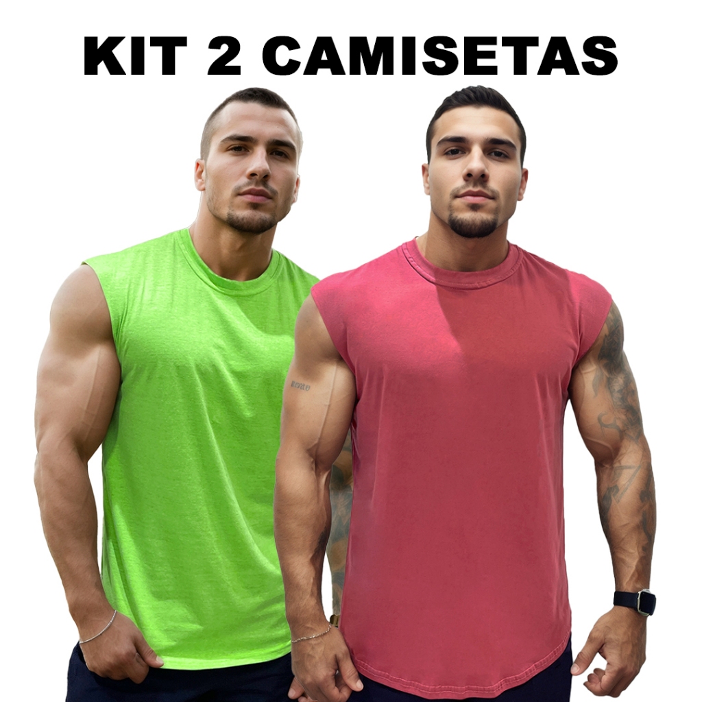 KIT 2 Camisetas Verde Neon + Cores Masculinas Manga Japonesa Longline Bombey Lisa sem Estampa