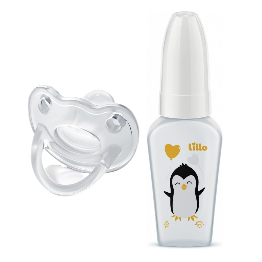 Mamadeira Chuquinha 50 mL Bico Reto com Chupeta Orto 100% Silicone 0-6 Meses Lillo