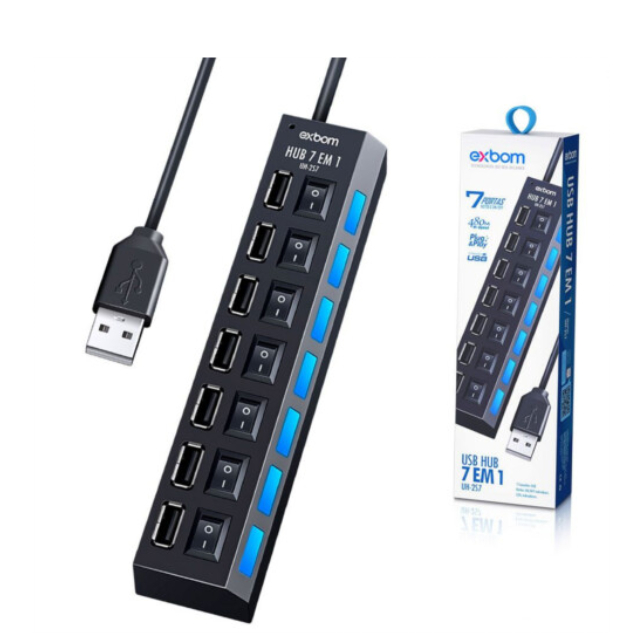 Hub 7 Portas Usb 2.0 Com Switch e Led Indicador Exbom em Oferta na Shopee