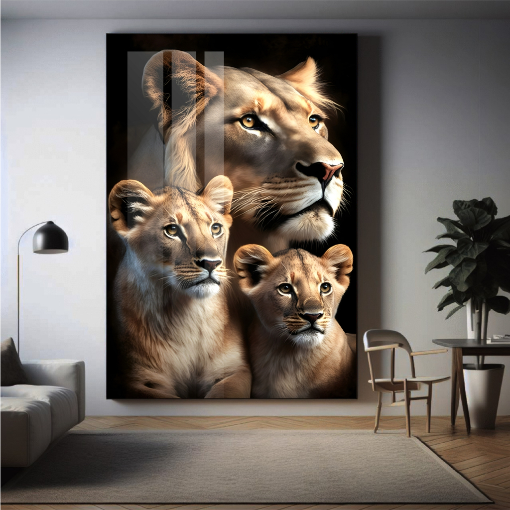 Quadro decorativo parede Leoa e filhotes mdf para sala quarto escritorio em Oferta na Shopee