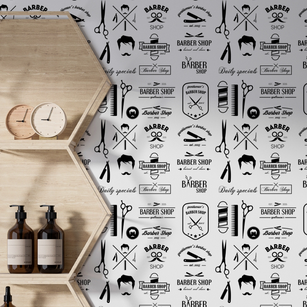 Papel de Parede Adesivo Barbearia Barber Preto Branco Autocolante Lavável — imagem 2 de 2