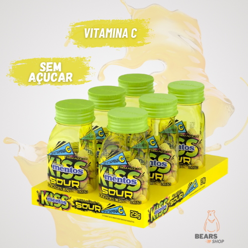 Pastilha Mentos Kiss Sour Limão Display Com 6 Garrafas - 38,5g