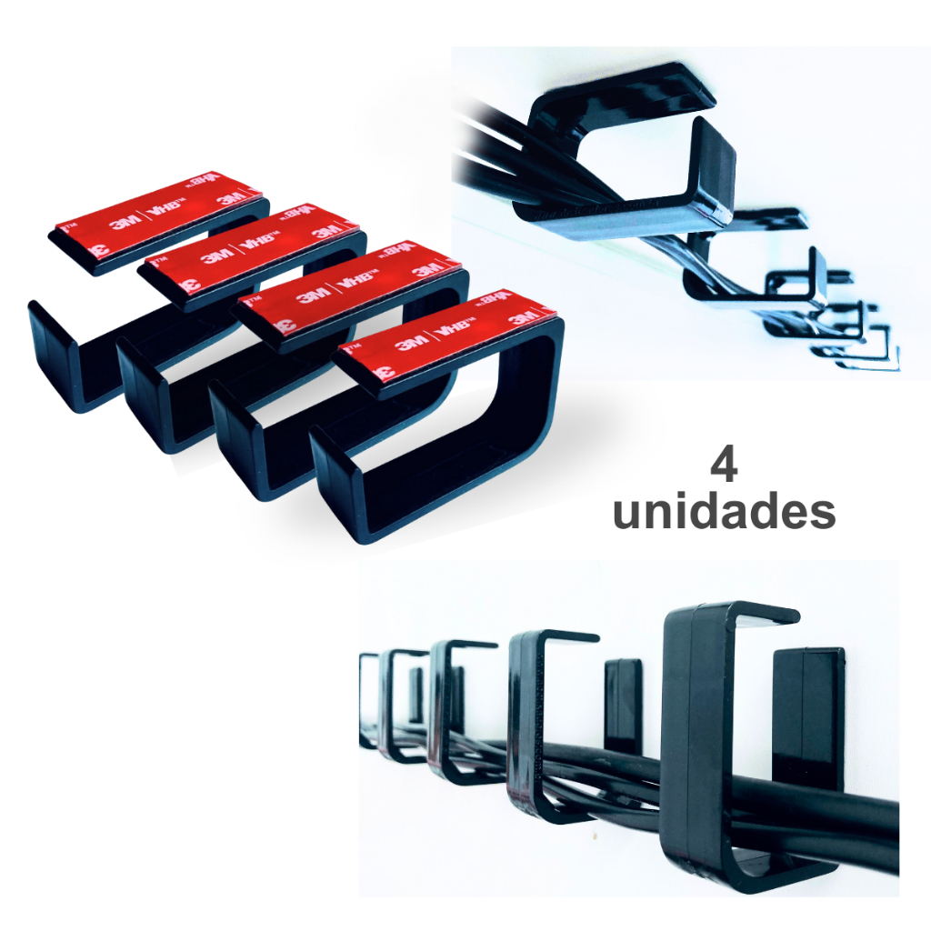 4 Organizadores de Fios e Cabos Baixo Mesa com Adesivo 3M Original em Oferta na Shopee