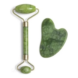 Rolo Pedra de Jade + Placa Gua Sha Massagem Facial Anti Ruga Rolinho Jade Lançamento em Oferta na Shopee