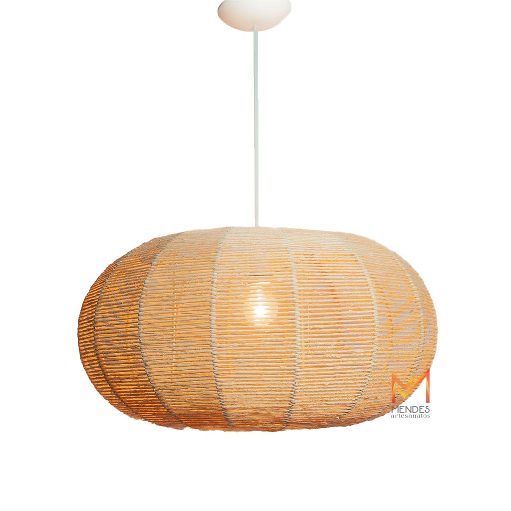 Luminária Lustre Pendente Palha de Milho Disco G 32X60 (COM FIAÇÃO )