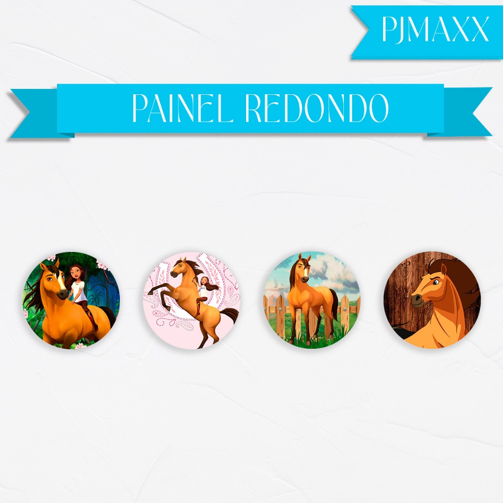 Capa Para Painel Redondo Tema Spirit Corcel Indomavel Cavalo Decoração Festa Malha Helanca Sublimada