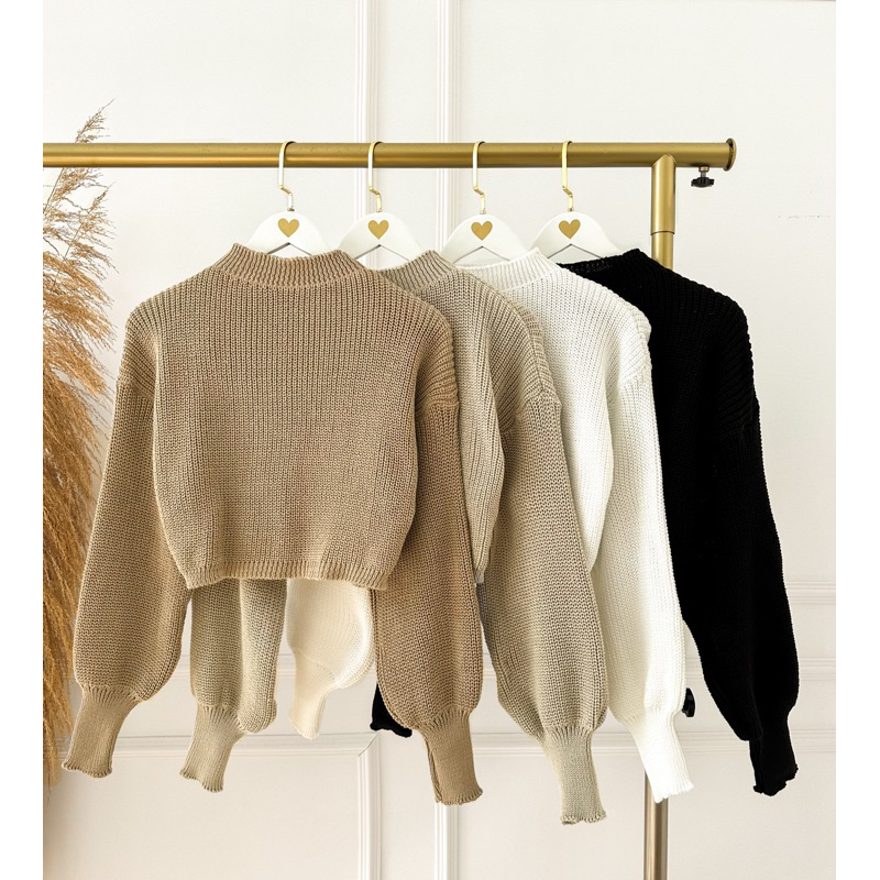 Cropped Feminino Tricot Manga Bufante Inverno