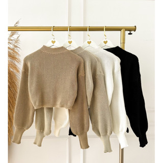 Cropped Feminino Tricot Manga Bufante Inverno