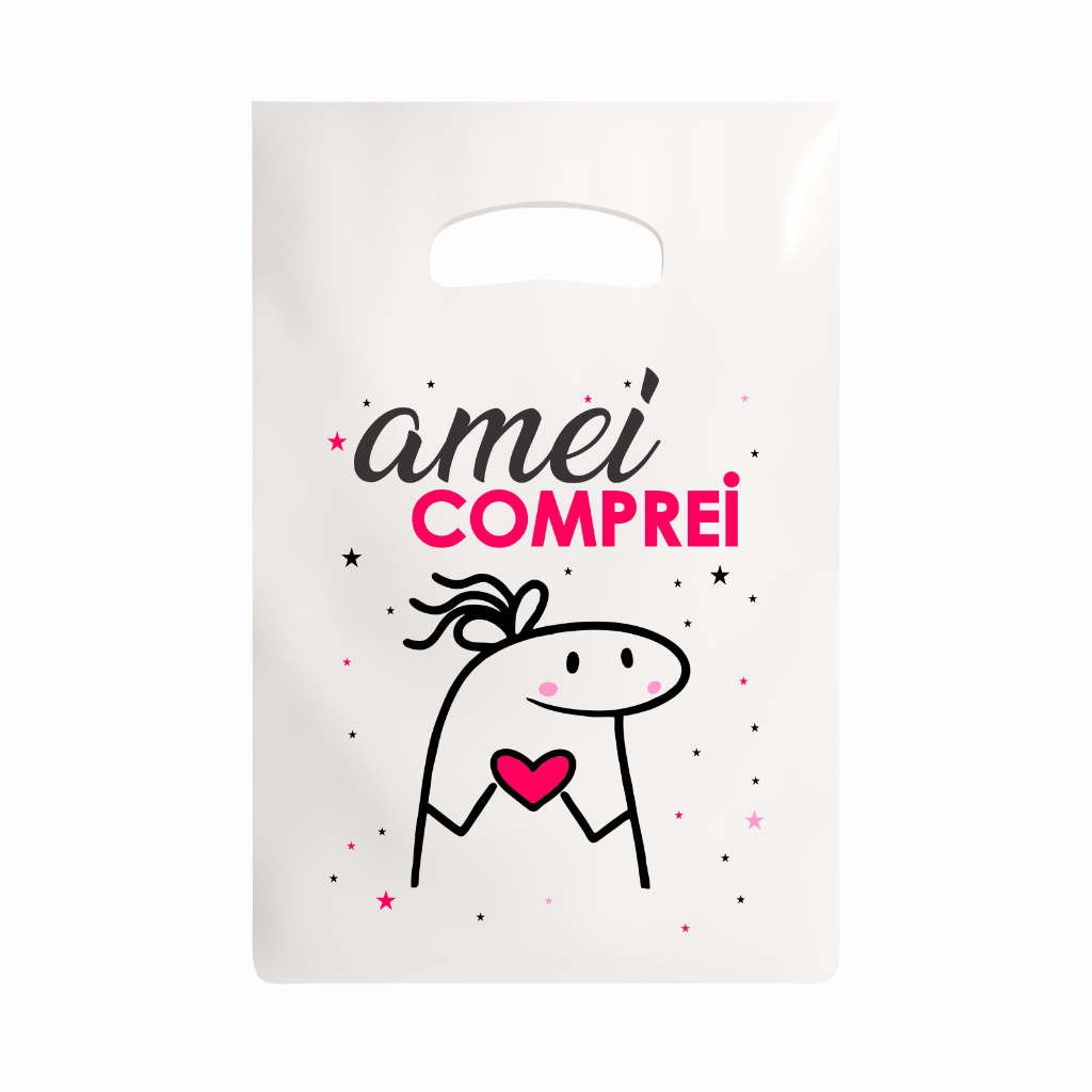 Sacolas Plasticas Para Loja Tamanho 20x30 Personalizadas com frases, boca de palhaço, alça vazada