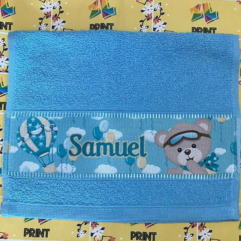 Toalhinha de Mão URSINHO BALOEIRO 1 Azul Tiffany Personalizada COM NOME - Toalha Escolar ZLprint  Lavabo Infantil