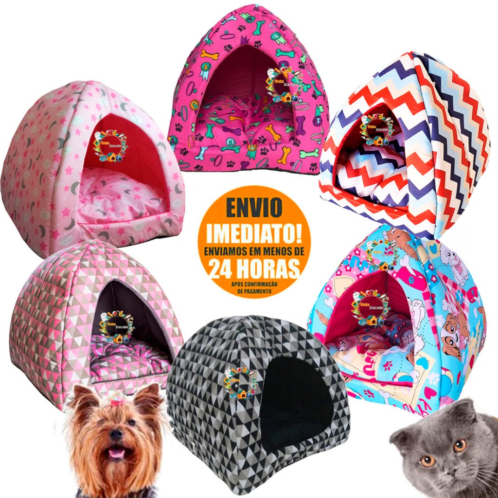 Toca Tenda Cabana Toquinha Iglu Cama Caminha 2 em 1 Almofada Pet para Yorkshire Shitzu Semelhantes Cachorro Gato Luxo