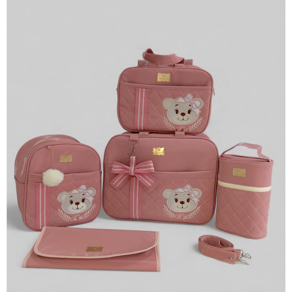 Kit Bolsa Maternidade Kit urso com fita Mala  para recém nascido Kit de luxo 05 peças impermeável Térmico Ayla Baby