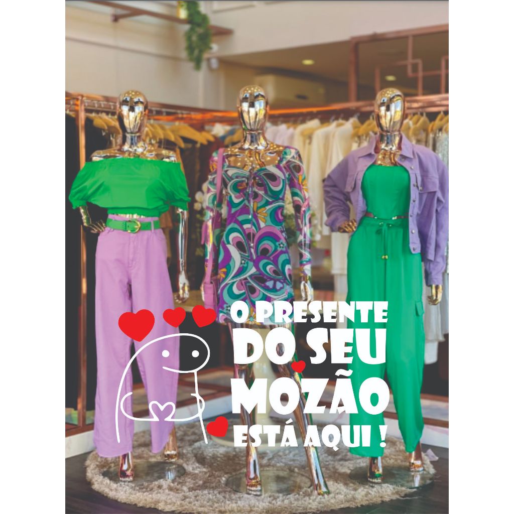 Adesivo Vitrine O PRESENTE DO SEU MOZÃO - Dia dos Namorados - Loja, Shopping, Comércio, Empresa