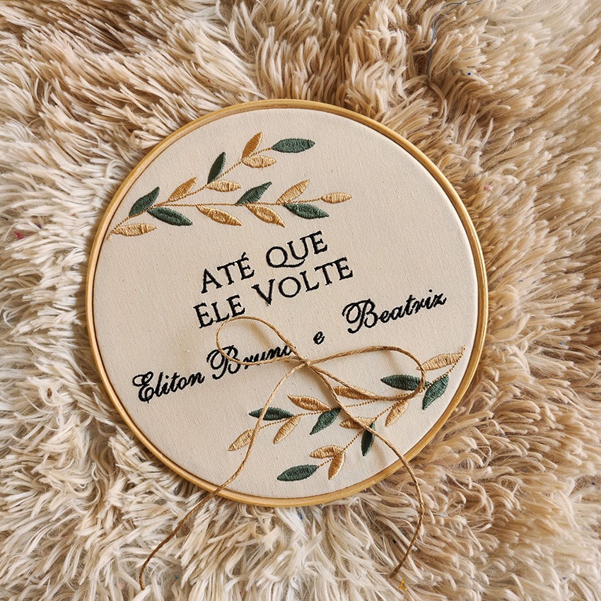 Porta Alianças Bastidor Bordado Rústico - Até Que Ele Volte