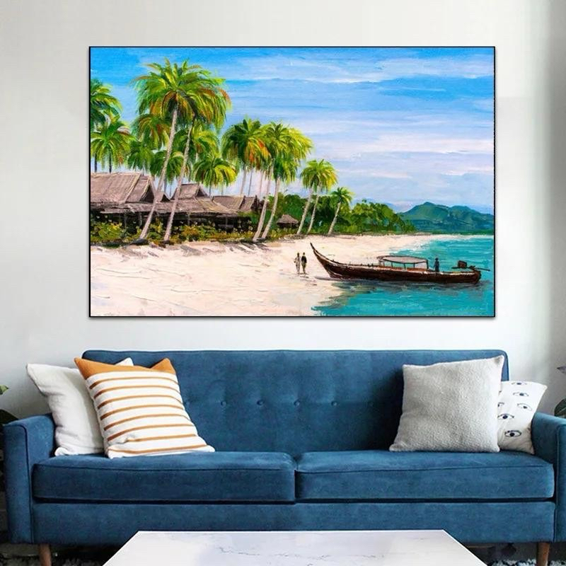Quadro Decorativo Ilha Praia Mar Com Barco Decoração 4K Full Interior Casa